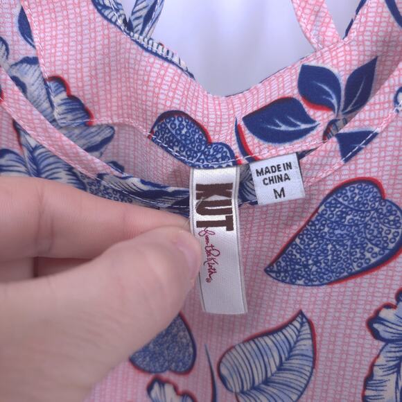 Kut from the Kloth Sheer Adriana Pink Blue Floral Cold Shoulder Back Tie M - Picture 5 of 11